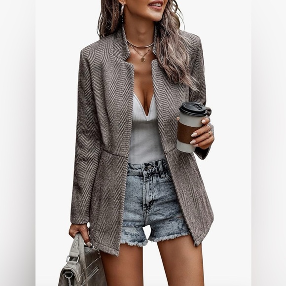 Casual Open Front Blazer Women’s Coat Long Sleeve Stand Collar Size Small - Picture 1 of 3